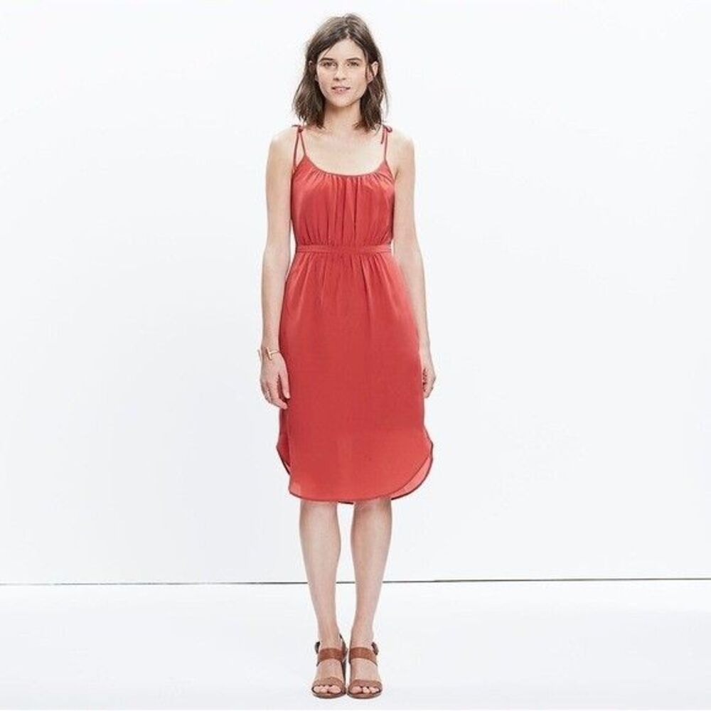 Madewell 100% Silk Tie Strap Cami Dress Womens 4 Rose Pink Pockets Knee Length